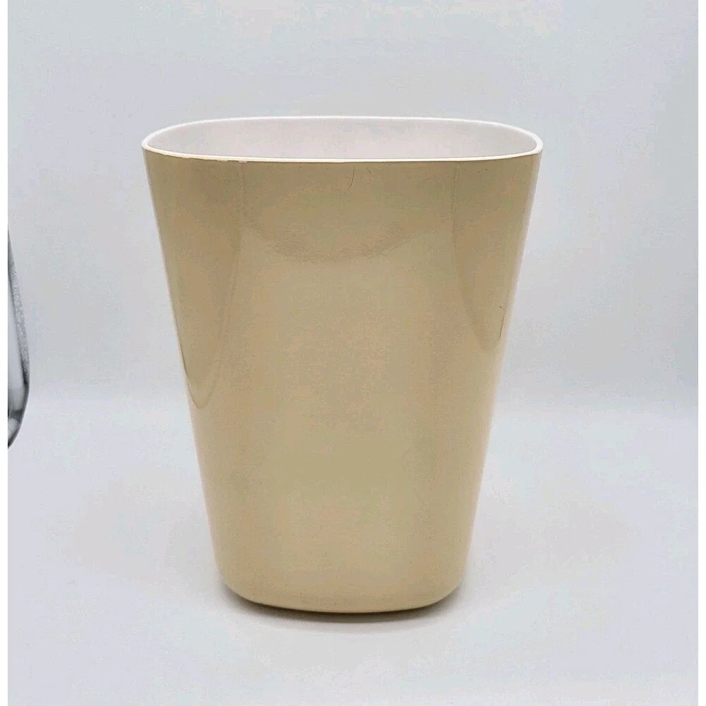 Vtg Andre Richard Japan Waste Basket Almond Tan Retro 7.75